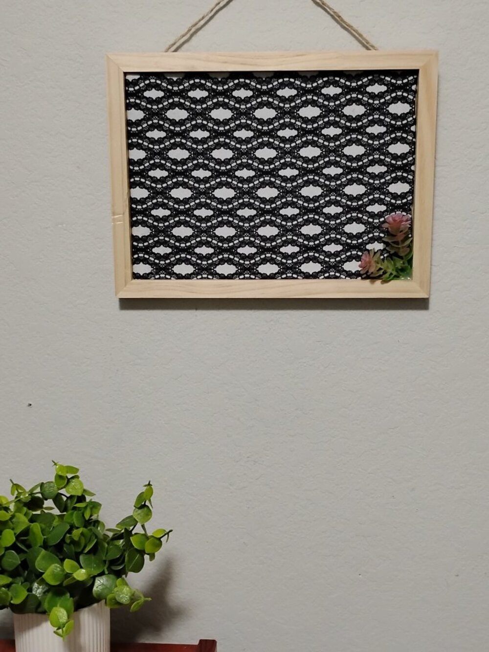 Black & White Designed Decorative Message Bulletin Cork Board 9"x12" Wood Frame